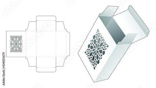 stenciled packaging box die cut and 3D mockup