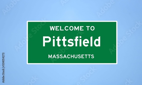 Pittsfield, Massachusetts city limit sign. Town sign from the USA. photo