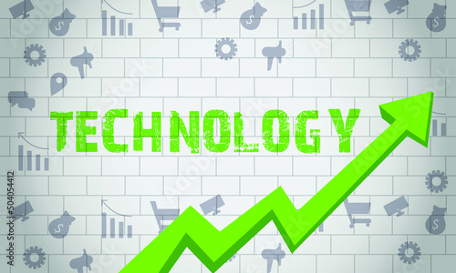 Technology Business Arrow Target Direction Concept, Business Concept Drawn on White Wall Grow Your Business,3D.
