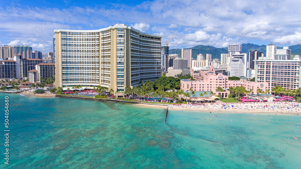 Aerial view Waikiki Beach in Honolulu on Oahu, Hawaii Aerial view Waikiki Beach in Honolulu on Oahu, Hawaii