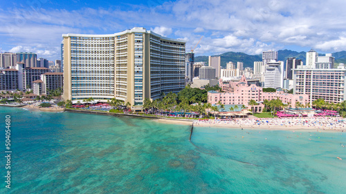 Aerial view Waikiki Beach in Honolulu on Oahu, Hawaii