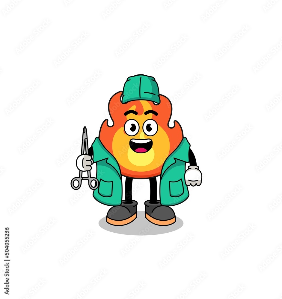 Illustration of fire mascot as a surgeon
