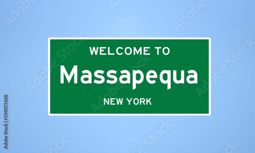 Massapequa, New York city limit sign. Town sign from the USA. photo