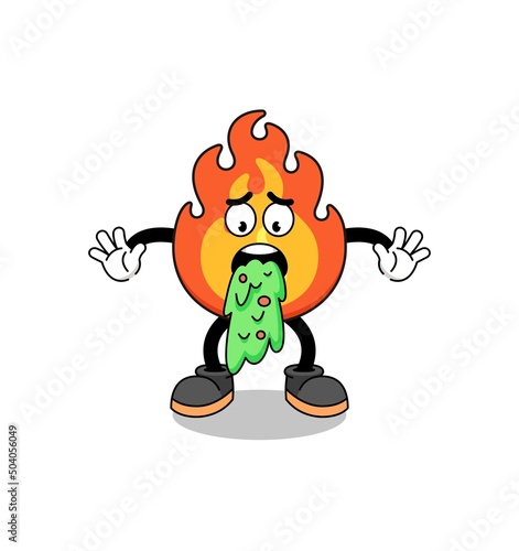 fire mascot cartoon vomiting