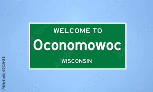 Oconomowoc, Wisconsin city limit sign. Town sign from the USA. photo