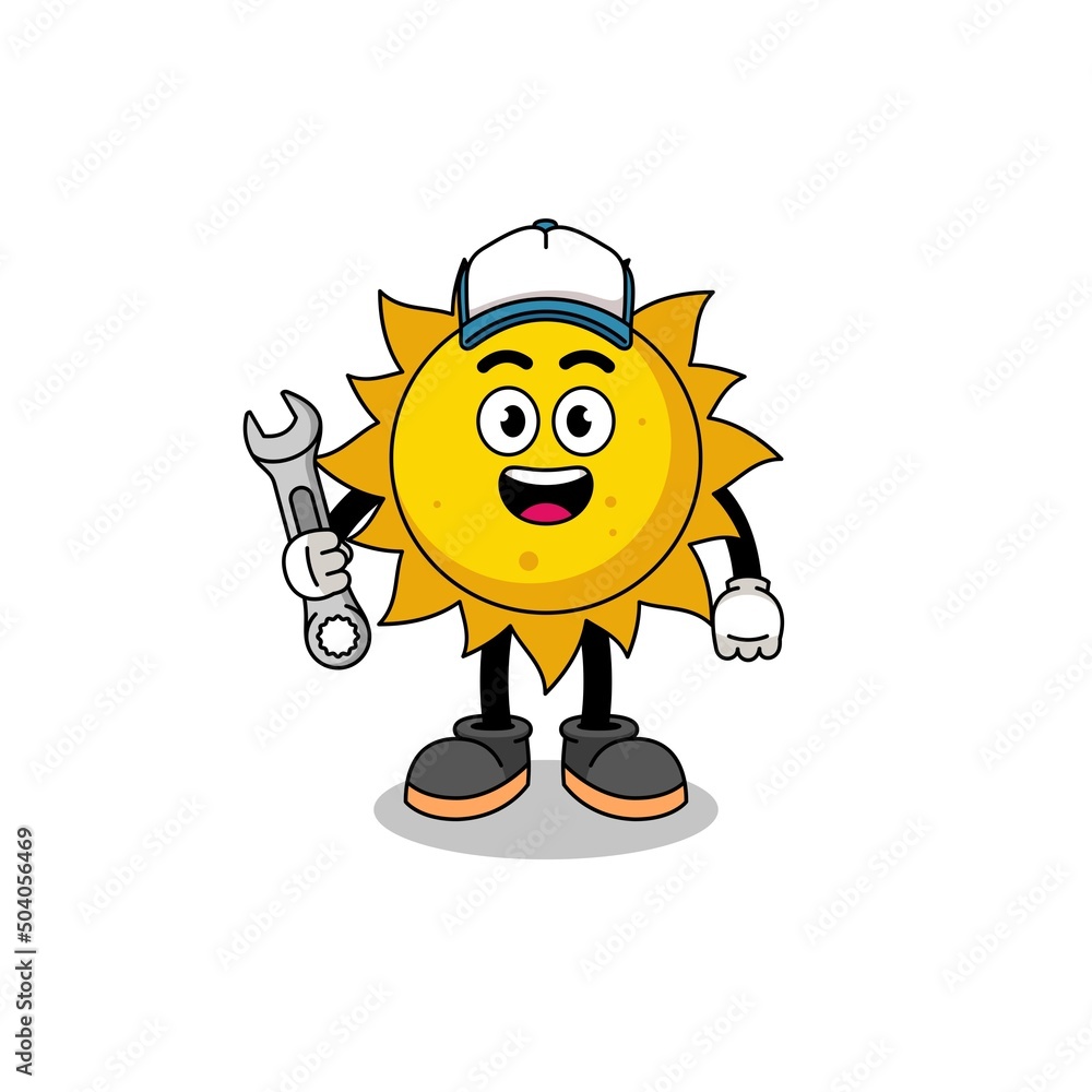 Fototapeta premium sun illustration cartoon as a mechanic