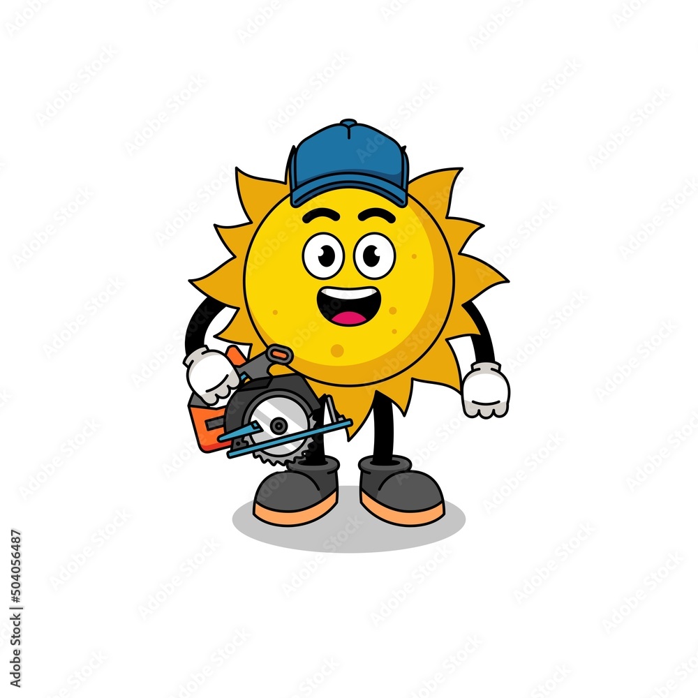 Cartoon Illustration of sun as a woodworker