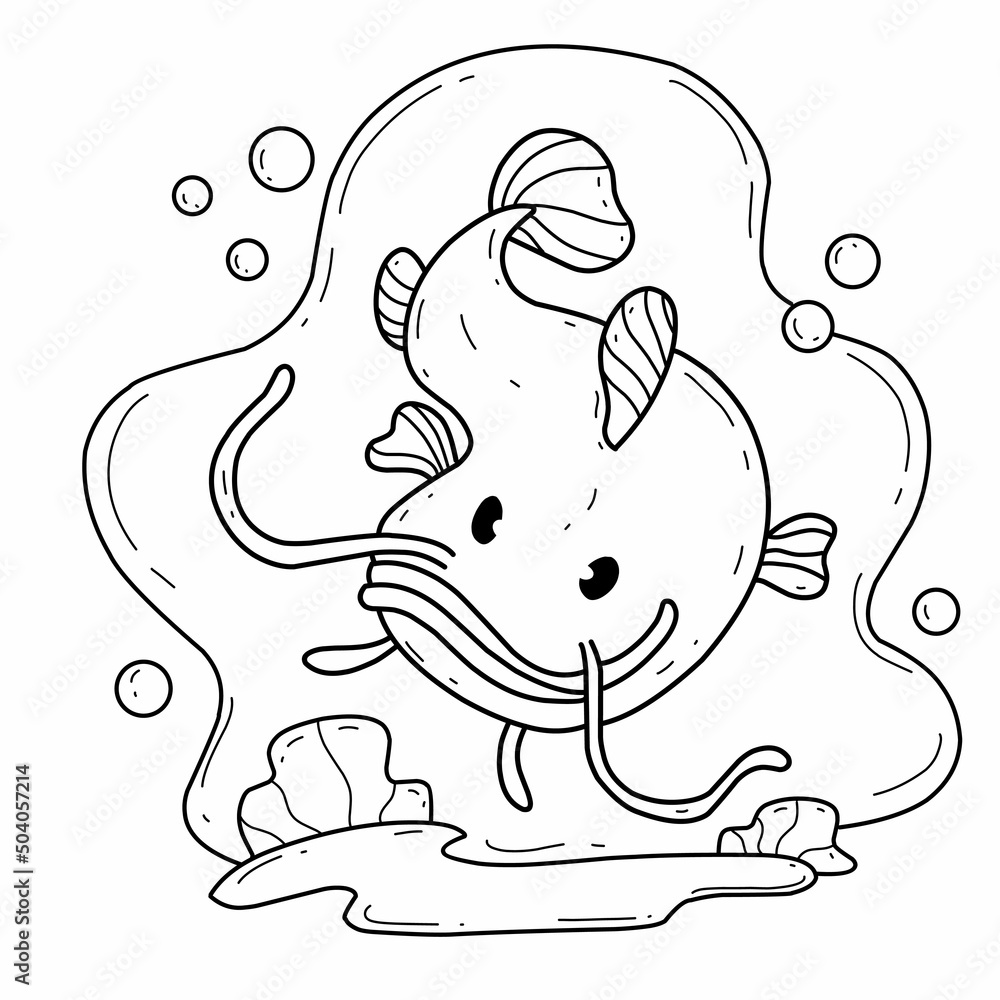 animals coloring book alphabet. Isolated on white background. Vector cartoon catfish. animals coloring book alphabet. Isolated on white background. Vector cartoon catfish.