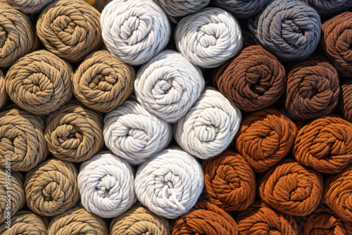 Balls of wool in various colors. close up view on wool knitting balls in different colors.