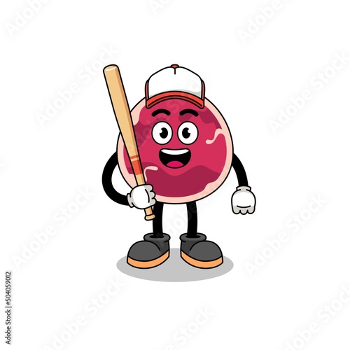 meat mascot cartoon as a baseball player