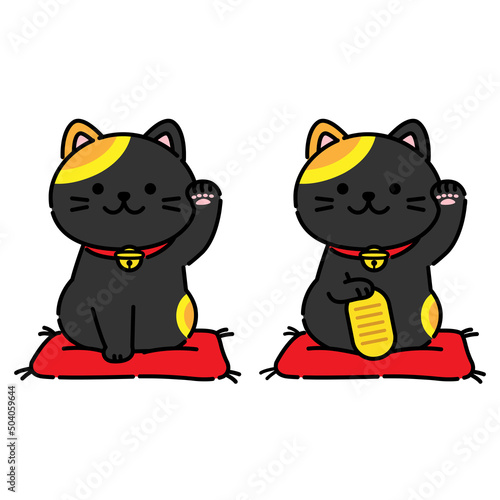 つぶらな瞳の黒い招き猫のイラスト