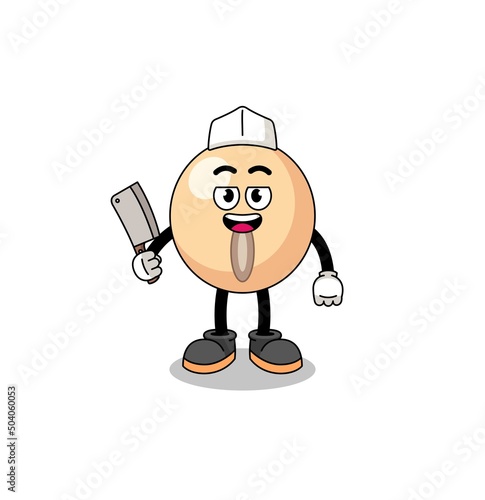 Mascot of soy bean as a butcher