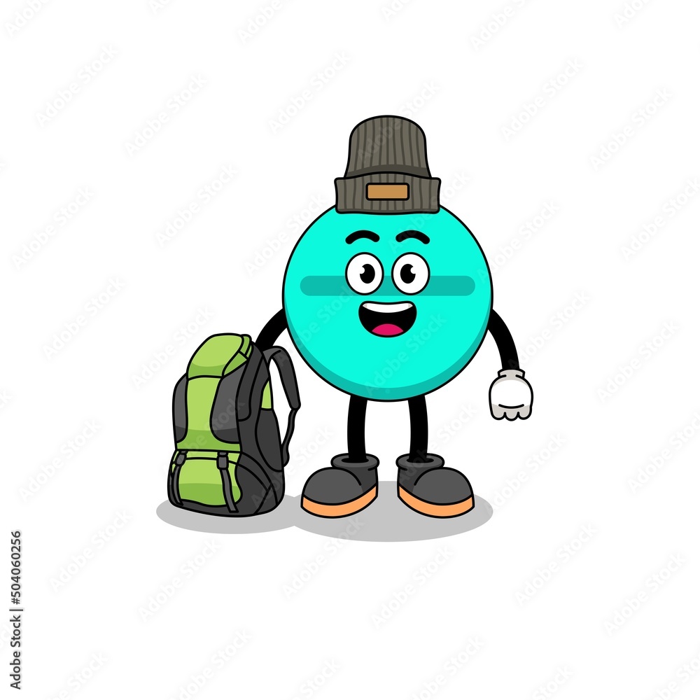 Illustration of medicine tablet mascot as a hiker Illustration of medicine tablet mascot as a hiker