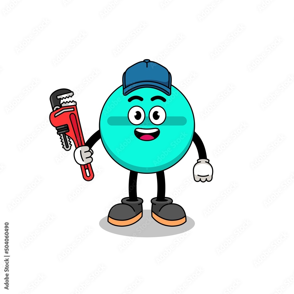 medicine tablet illustration cartoon as a plumber