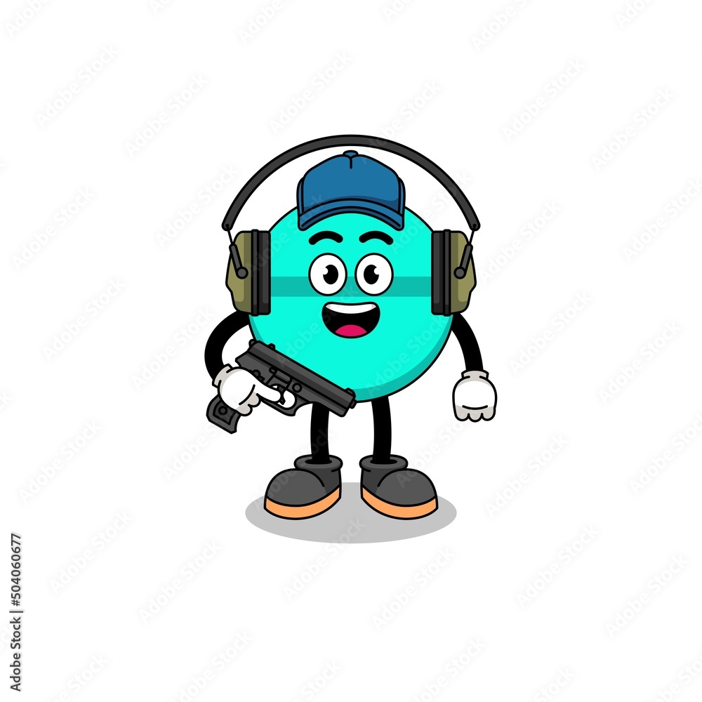 Character mascot of medicine tablet doing shooting range Character mascot of medicine tablet doing shooting range