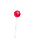 Bright red lollipop isolated on a white background. Minimal concept. Sweet candies.