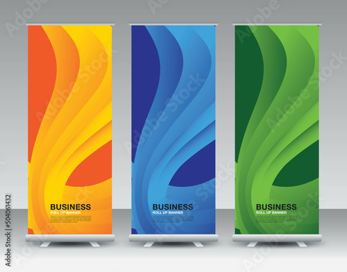 Business Roll Up banner set, roll up banner design, banner stand or flag design, j-flag, x stand, x banner, exhibition show, Stand Design, poster, ads, geometric background template, vector