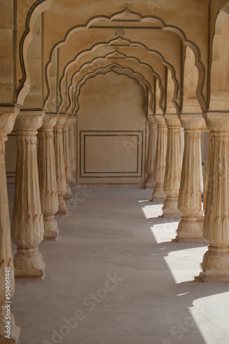 A set of columns in one of Amer Fort's patios. Jaipur, India.