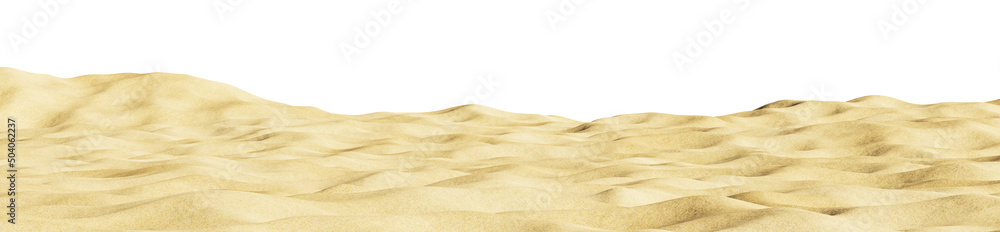 Tropical sandy beach isolated on a white background. Summer beach. Realistic sand texture, 3d render. - obrazy, fototapety, plakaty 