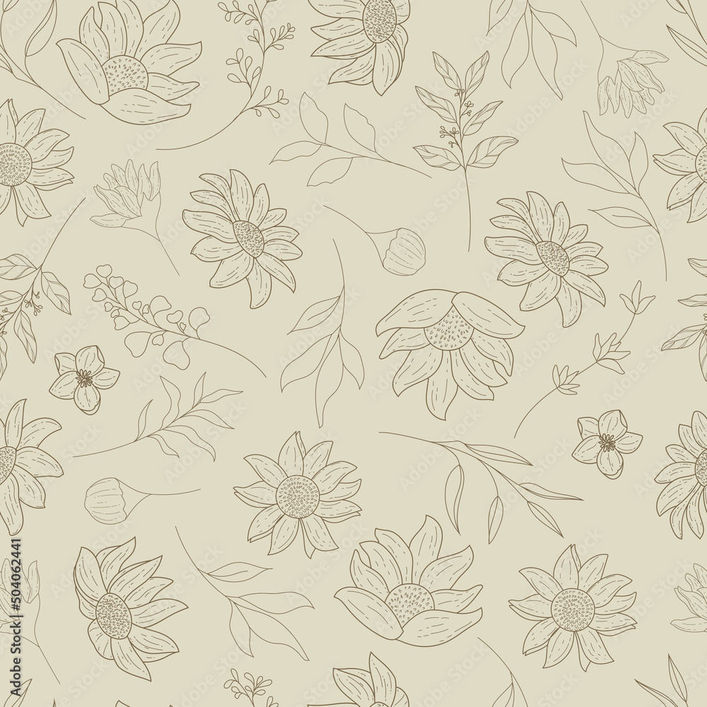Fototapeta premium elegant seamless pattern outline floral design
