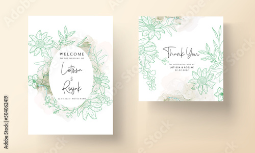 wedding invitation card with elegant monoline floral © mariadeta
