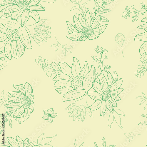 Fototapeta Naklejka Na Ścianę i Meble -  elegant seamless pattern outline floral design