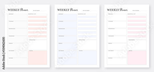 Weekly planner template. Weekly planner and to do list. Minimalist planner templates. 3 set of planner template. Printable planner template design. Printable weekly planner template.
