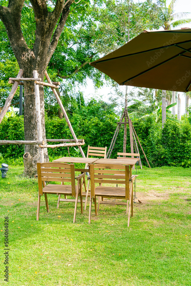 wood table and chair in garden wood table and chair in garden