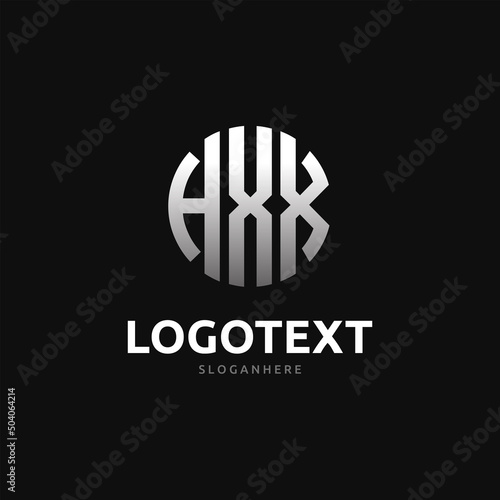 Hxx Monogram logo, Hxx Circle font, Round monogram Hxx letters, three letters logo