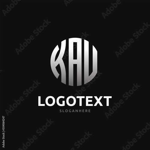 Kau Monogram logo, Kau Circle font, Round monogram Kau letters, three letters logo