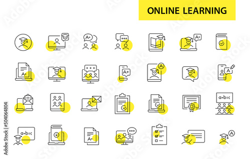 Online education and learning icons set. Pixel perfect, editable stroke line art icons