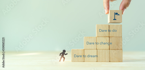 Step out of comfort zone or safe zone concept. Dare to dream, dare to change and dare to do. Motivational quote and encouragement to leave your comfort zone. Target and successful achievement icons.