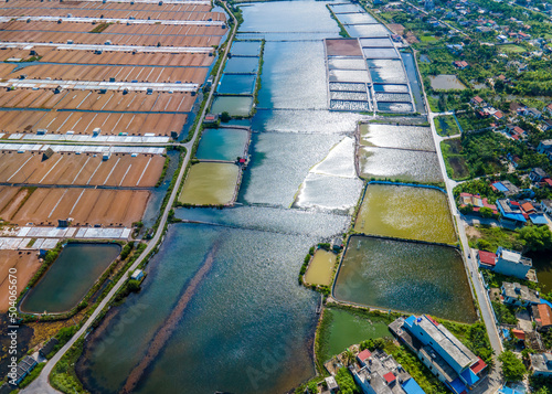 Aerial photo of shrimp farms in coastal areas of Giao Thuy dist. Namdinh, Vietnam. 