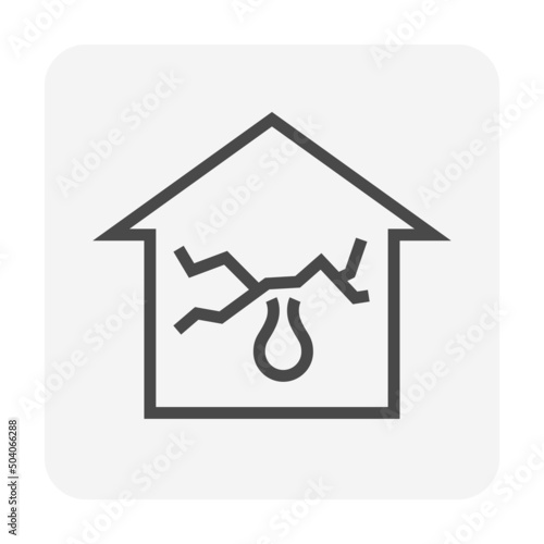 Concrete crack and water leak vector icon. Surface wall of home house building to broken, damage from old, settlement, earthquake effect. Need repair by plaster, cement, filler, epoxy. Editable stroke