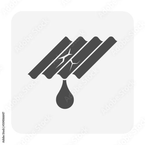 Roof tile damage and rain water leak or drip vector icon. May called broken, crack. Result of wind, missing, hail, hurricane, old. For repair, fix, maintenance by caulking sealant for home building.
