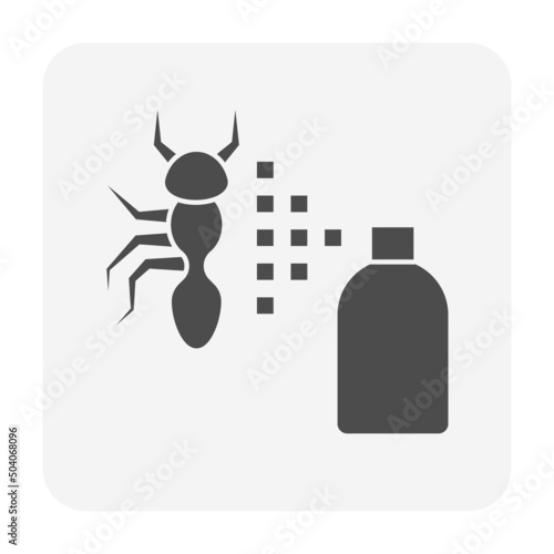 Ant and bug killer spray vector icon. May called insecticide, pesticide or exterminator. Include bottle, auto chemical sprayer to kill, control, repellent for safe garden, home house, indoor, outdoor.
