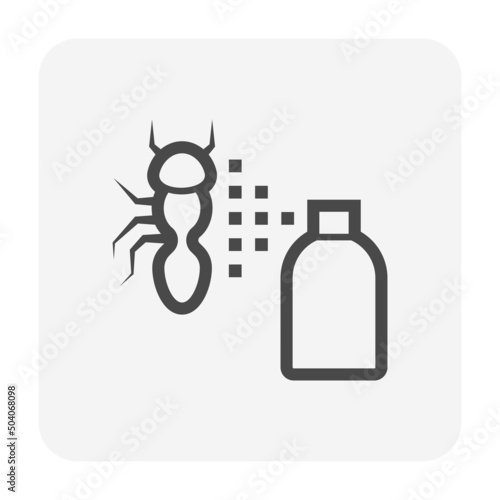 Ant and bug killer spray vector icon. May called insecticide, pesticide or exterminator. Include bottle, auto chemical sprayer to kill, control, repellent for safe garden, home house, indoor, outdoor.