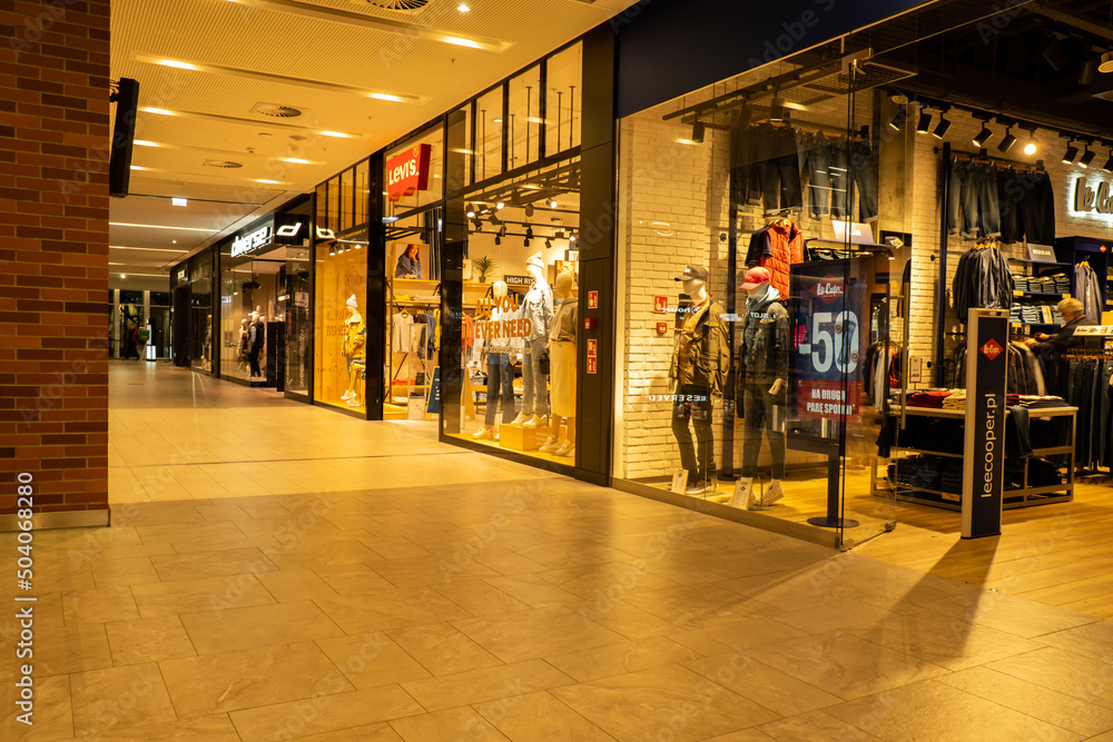 Gdansk Poland - April 2022. Forum gallery shopping mall view of the  interior of the building at