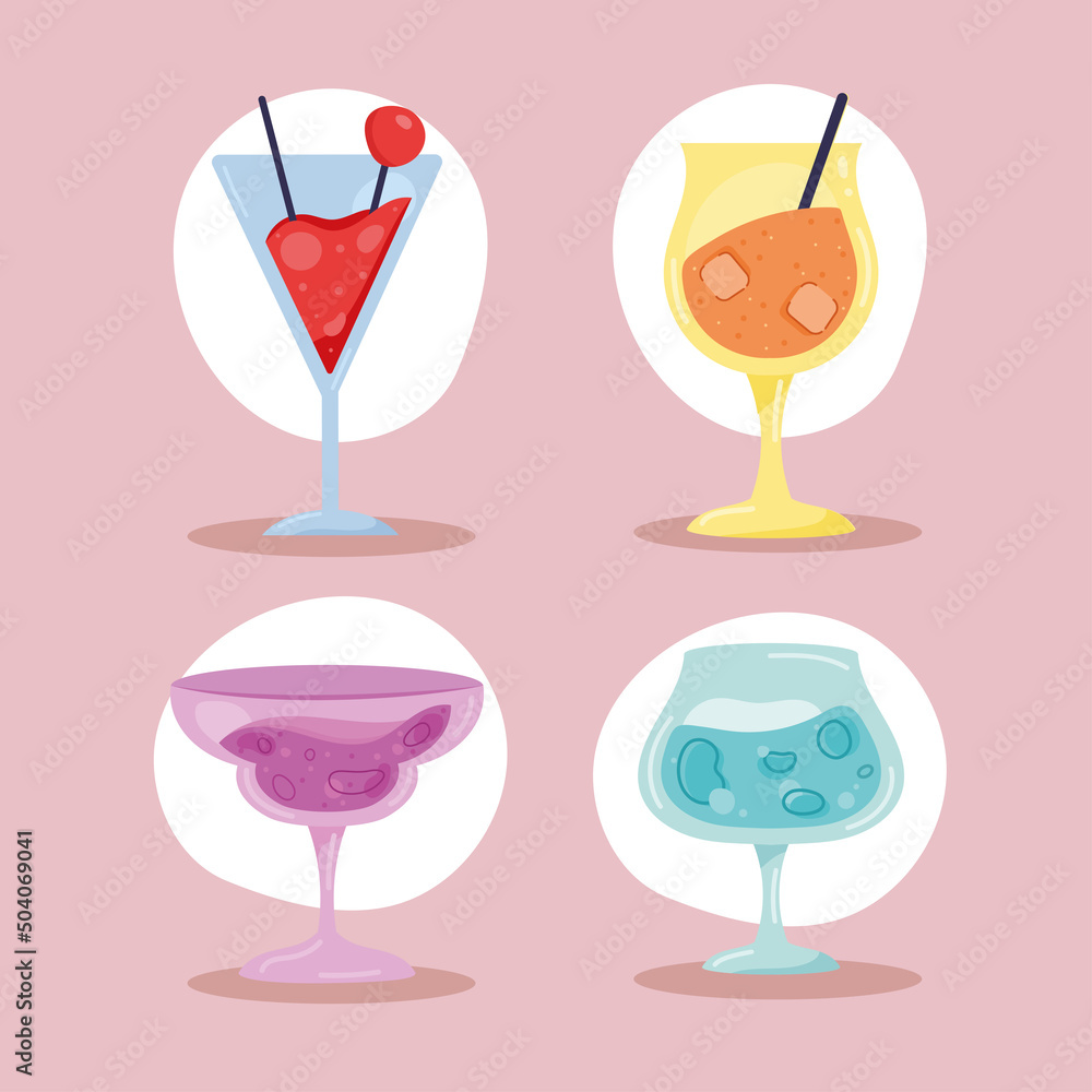 four cocktails drinks icons four cocktails drinks icons