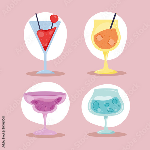 four cocktails drinks icons
