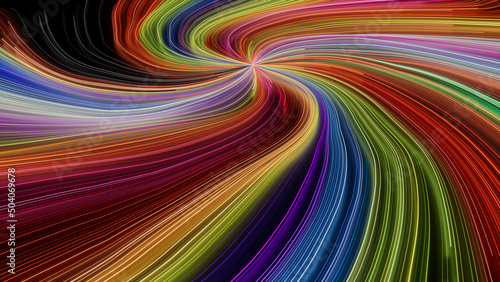 Orange, Pink and Green Colored Stripes form Wavy Neon Lights Background. 3D Render. photo