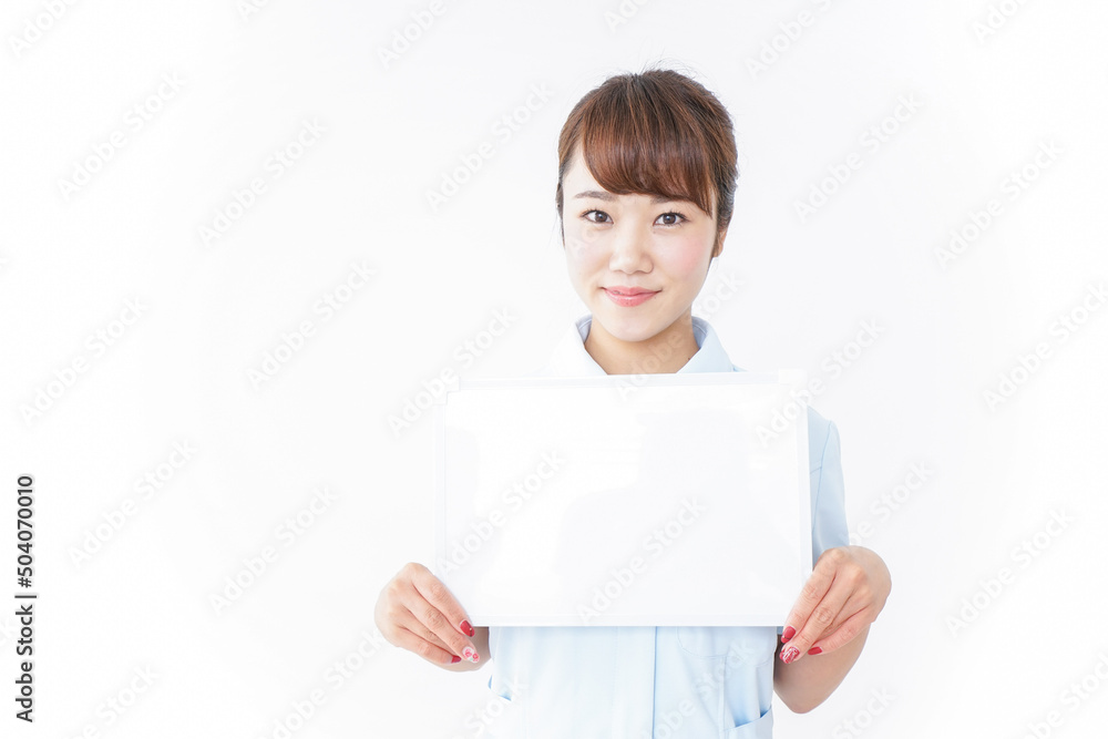 ホワイトボードと看護師 ホワイトボードと看護師