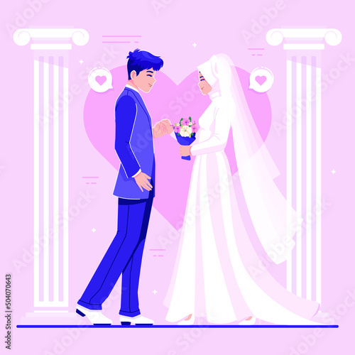 Islamic wedding couple character illustration