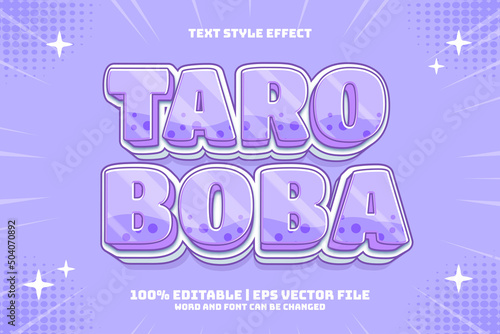 Taro Boba 3D flat cartoon style editable text effect