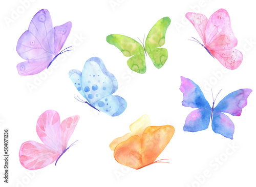 Canvas Print Watercolor flying butterfly isolated on white