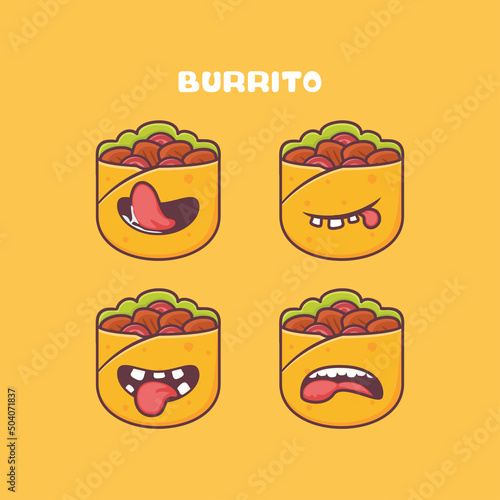 Burrito cartoon. mexican food vector illustration. with different mouth expressions