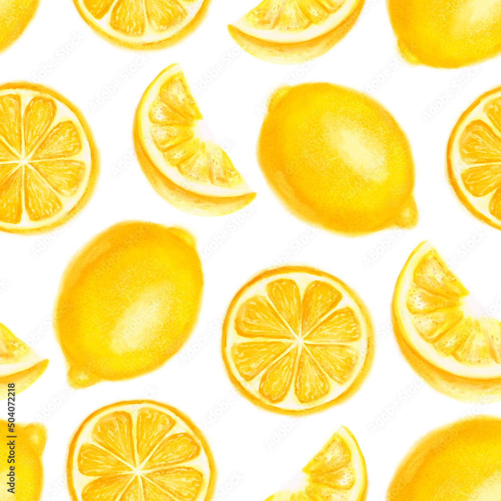 Juicy lemons seamless pattern. Bright summer design in a watercolor style.