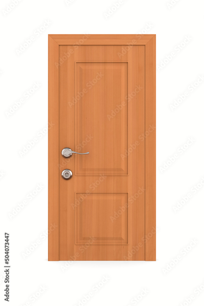 closed wooden door on white background. Isolated 3D illustration closed wooden door on white background. Isolated 3D illustration