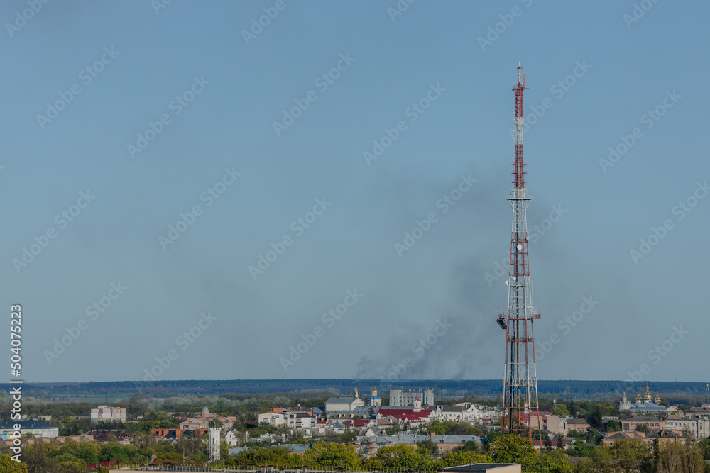 Burning building in ukrainian city Chernihiv near Kyiv on north of Ukraine. Infrastructure of city attacked by enemy aircraft troops or artilllery. War of Russia against Ukraine Burning building in ukrainian city Chernihiv near Kyiv on north of Ukraine. Infrastructure of city attacked by enemy aircraft troops or artilllery. War of Russia against Ukraine