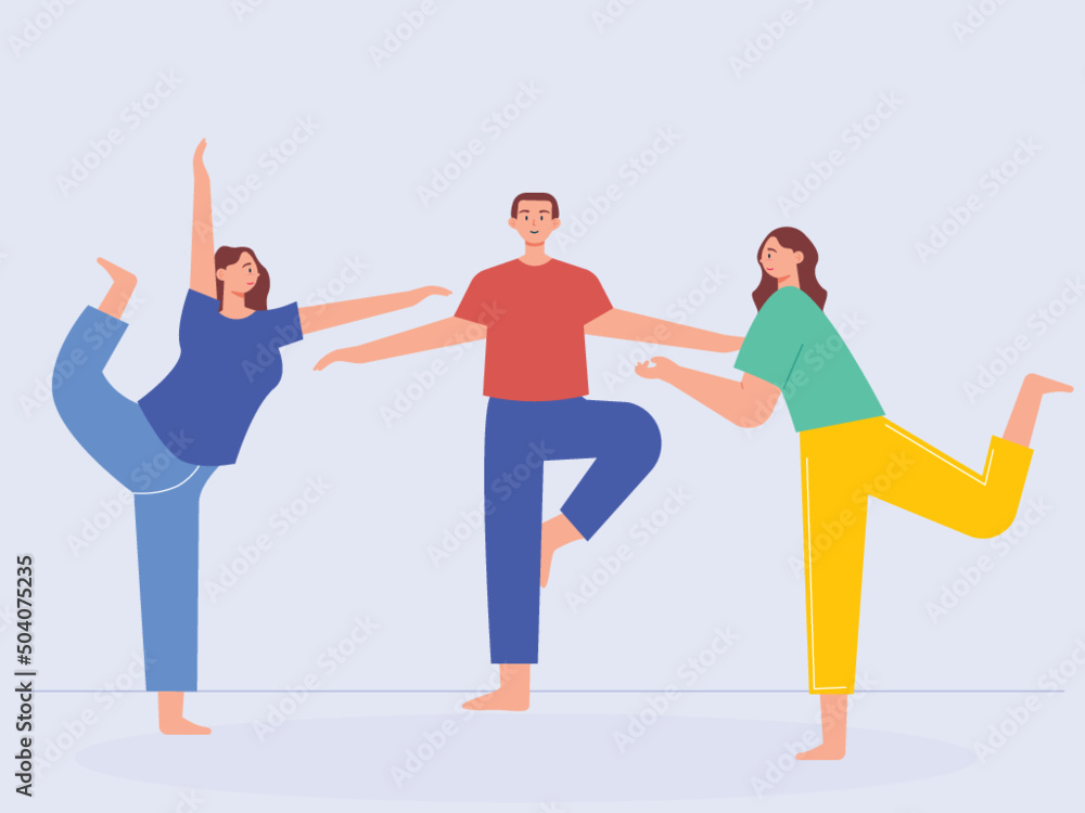 Group yoga poses. Fun sports together. Yoga vector illustration. Group yoga poses. Fun sports together. Yoga vector illustration.